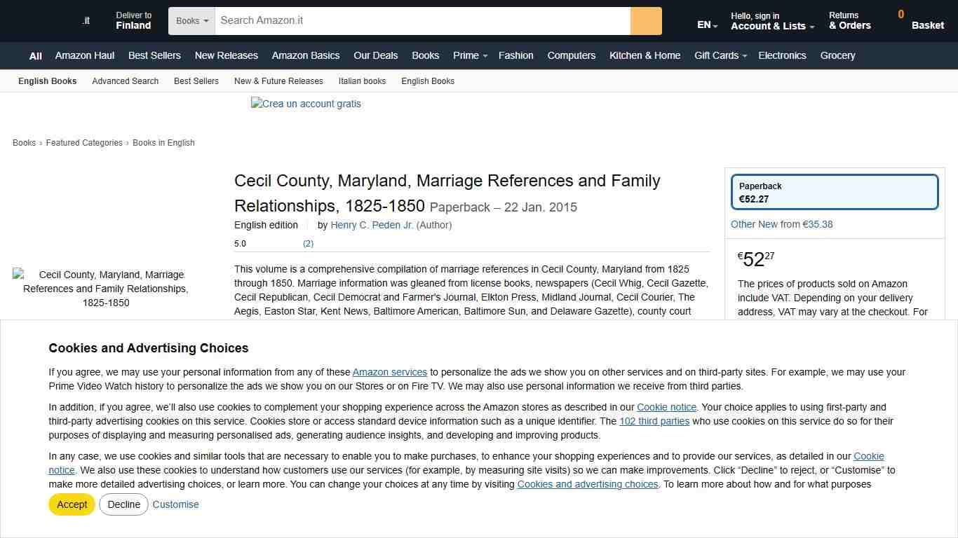 Cecil County, Maryland, Marriage References and Family Relationships, 1825-1850 : Peden Jr., Henry C.: Amazon.it: Books