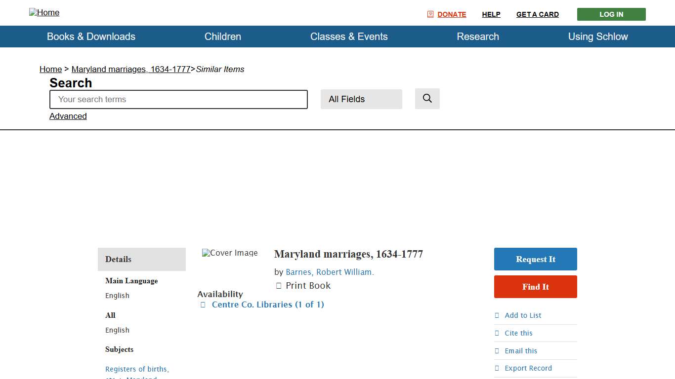 Similar Items: Maryland marriages, 1634-1777